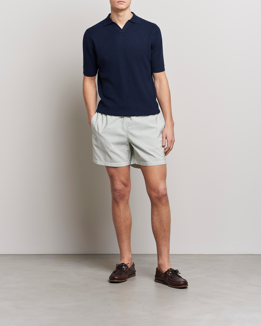 Heren | Zwembroek | Stenströms | Seersucker Striped Swim Shorts Green