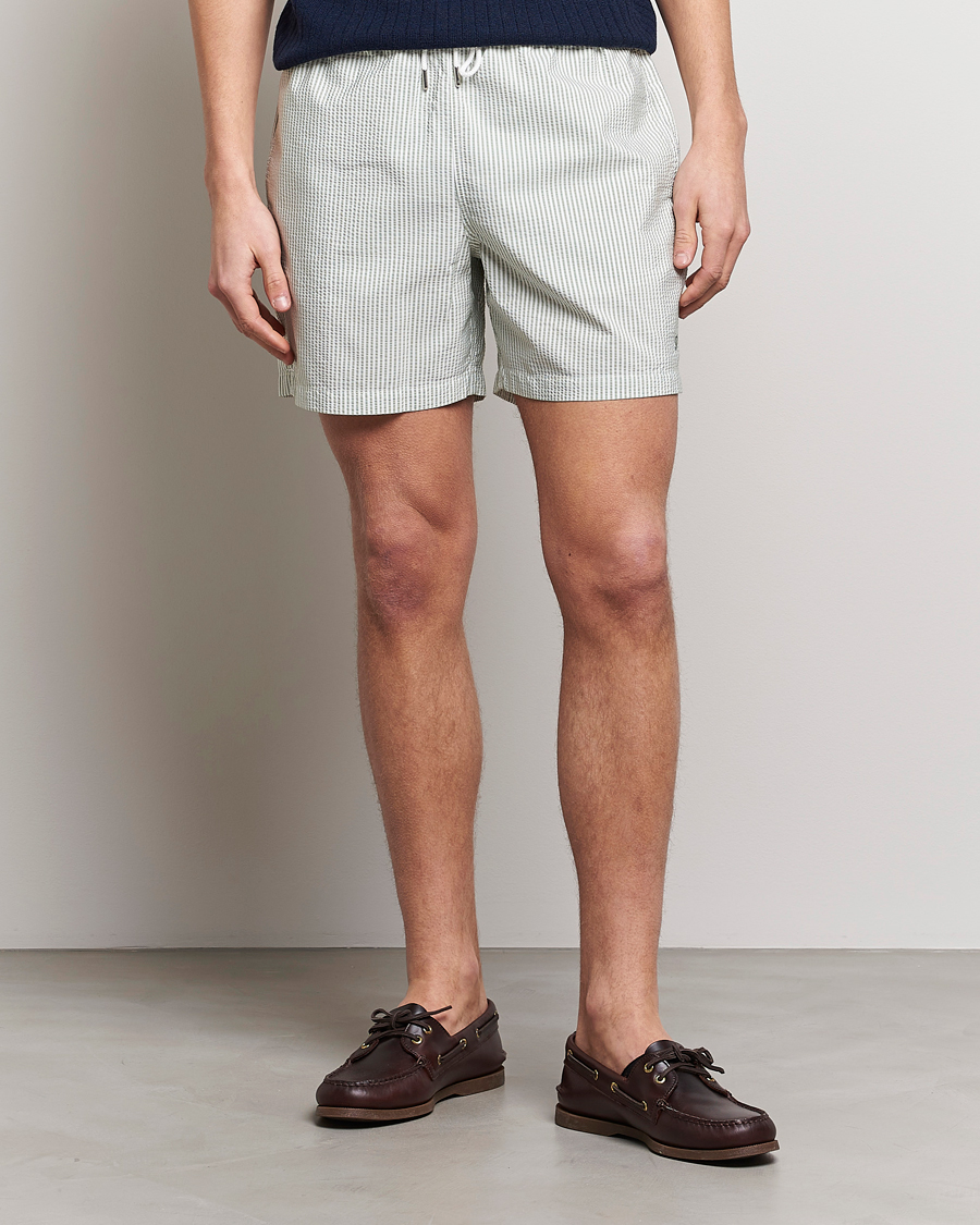 Heren | Zwembroek | Stenströms | Seersucker Striped Swim Shorts Green
