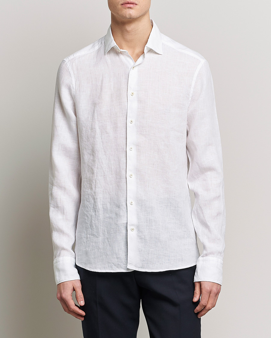 Men | Shirts | Stenströms | Slimline Cut Away Linen Shirt White