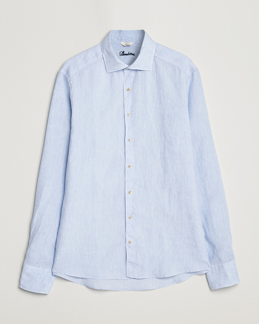 Heren | Overhemden | Stenströms | Slimline Cut Away Linen Shirt Light Blue