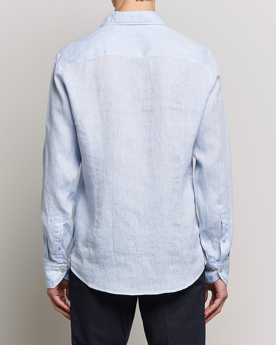Heren | Overhemden | Stenströms | Slimline Cut Away Linen Shirt Light Blue