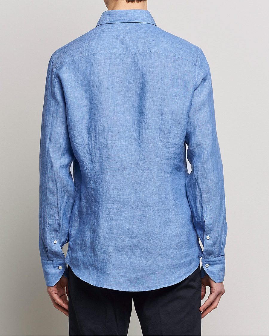 Heren | Overhemden | Stenströms | Slimline Cut Away Linen Shirt Mid Blue