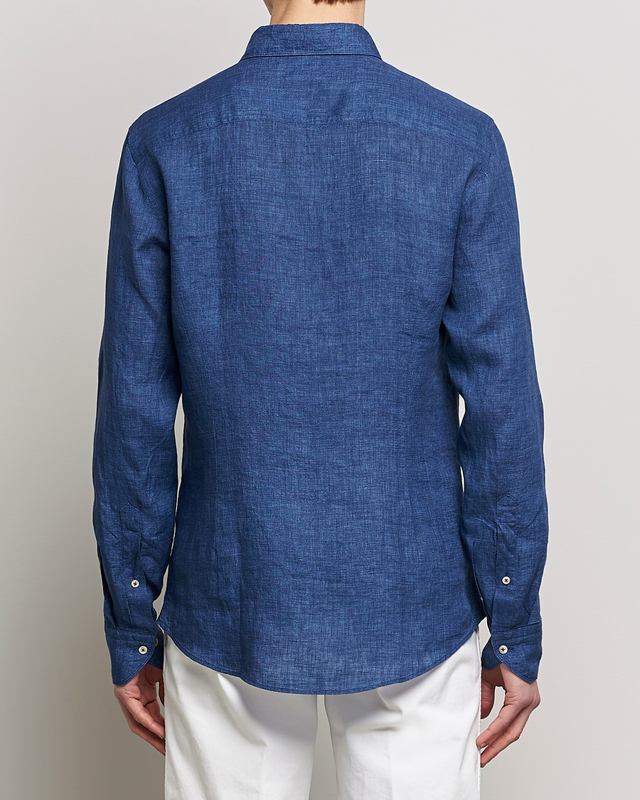 Heren | Overhemden | Stenströms | Slimline Cut Away Linen Shirt Dark Blue