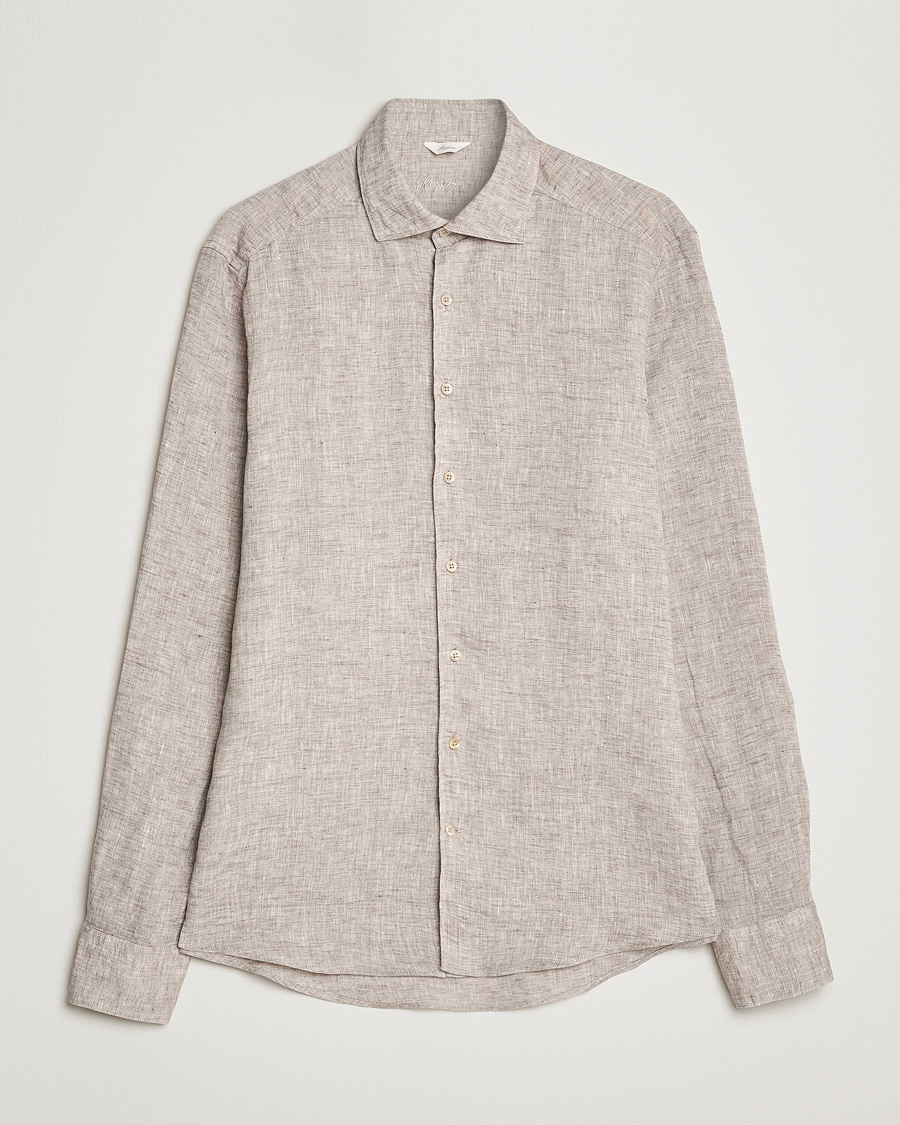 Heren | Overhemden | Stenströms | Slimline Cut Away Linen Shirt Light Brown