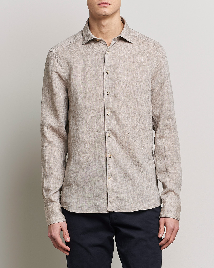 Heren |  | Stenströms | Slimline Cut Away Linen Shirt Light Brown