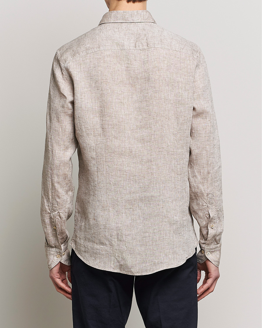 Heren | Overhemden | Stenströms | Slimline Cut Away Linen Shirt Light Brown