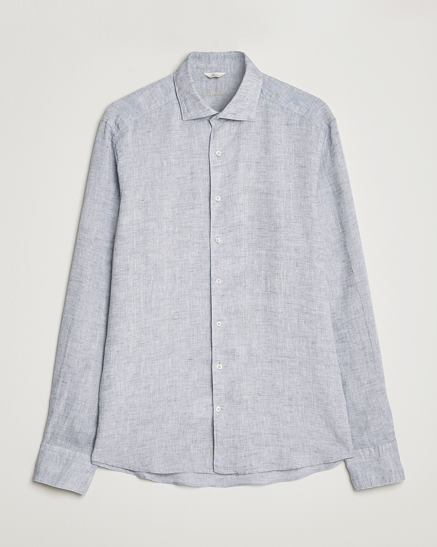 Heren | Overhemden | Stenströms | Slimline Cut Away Linen Shirt Grey