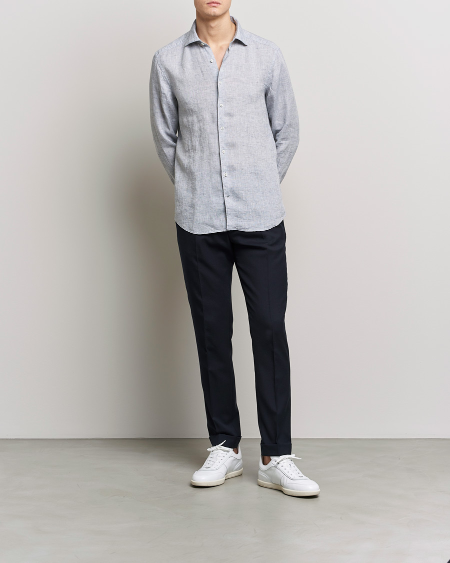 Heren | Overhemden | Stenströms | Slimline Cut Away Linen Shirt Grey