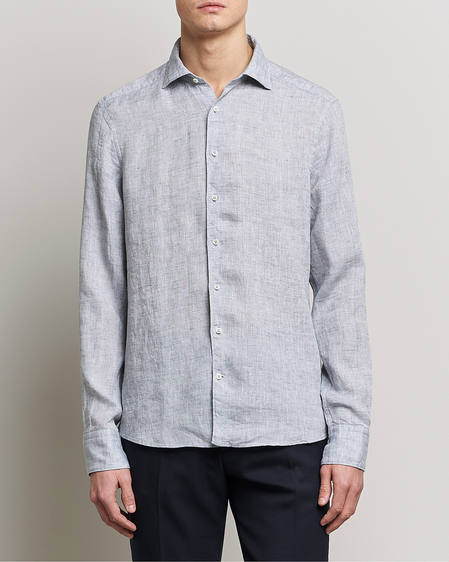 Heren | Overhemden | Stenströms | Slimline Cut Away Linen Shirt Grey