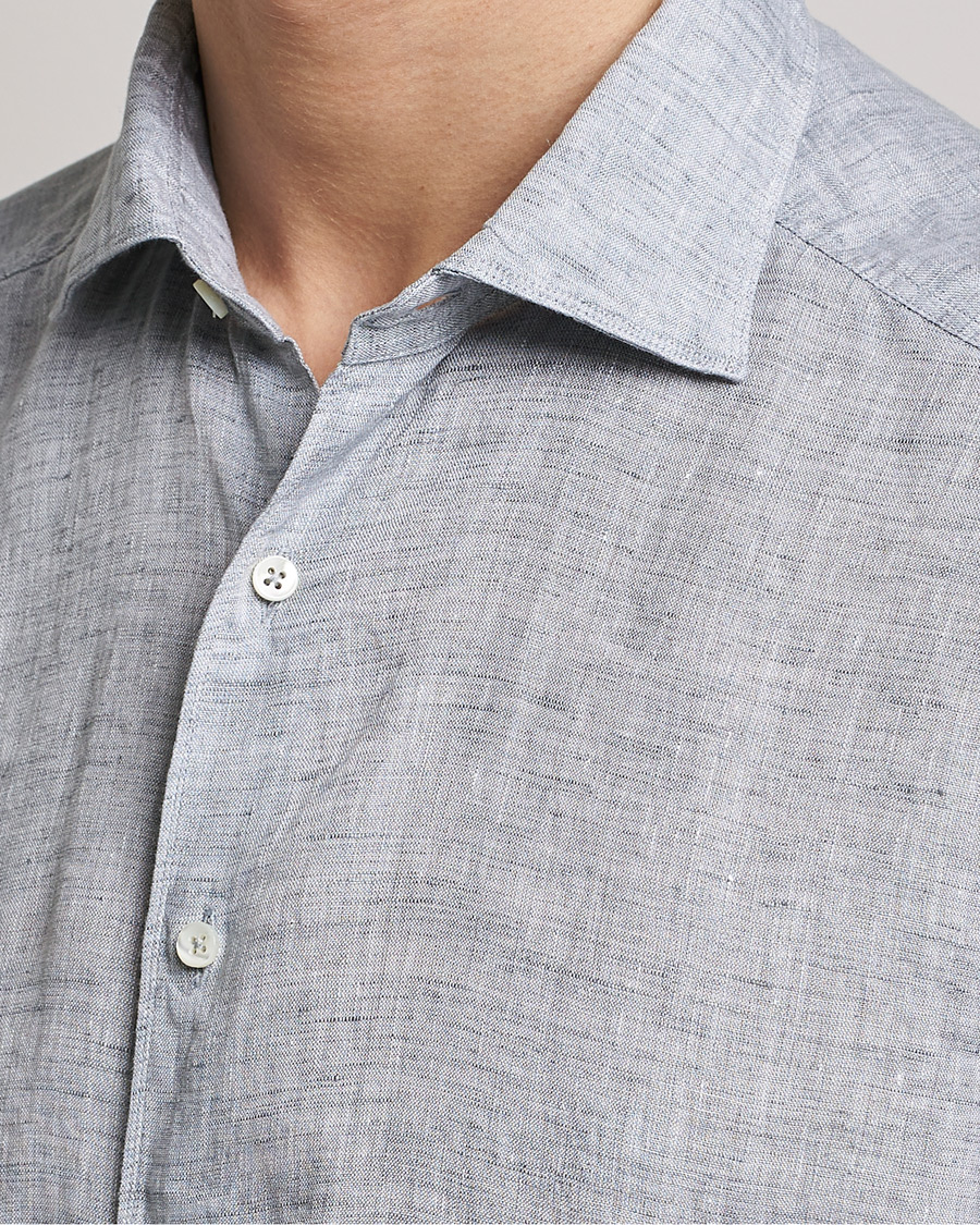 Heren | Overhemden | Stenströms | Slimline Cut Away Linen Shirt Grey