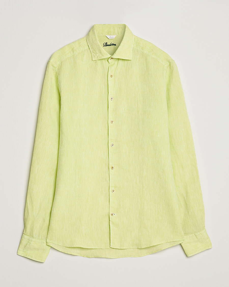 Heren | Overhemden | Stenströms | Slimline Cut Away Linen Shirt Pistachio