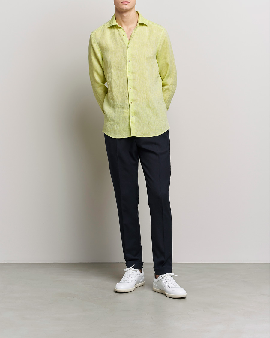 Heren | Overhemden | Stenströms | Slimline Cut Away Linen Shirt Pistachio