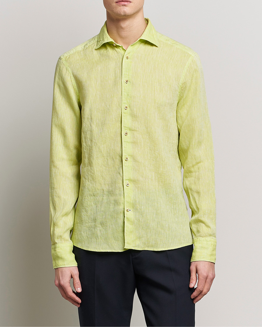 Heren | Overhemden | Stenströms | Slimline Cut Away Linen Shirt Pistachio