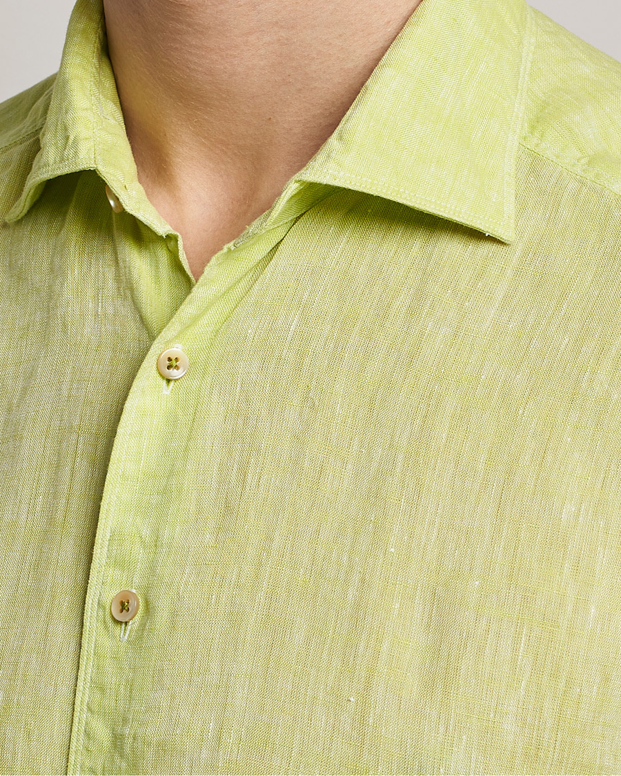 Heren | Overhemden | Stenströms | Slimline Cut Away Linen Shirt Pistachio