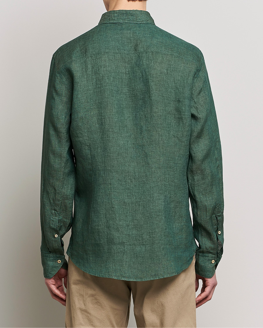 Heren | Overhemden | Stenströms | Slimline Cut Away Linen Shirt Dark Green