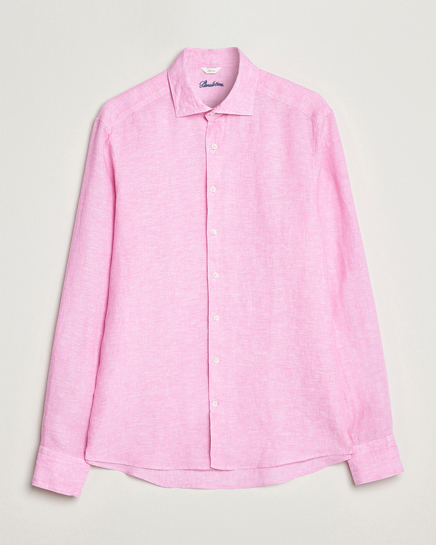 Heren | Overhemden | Stenströms | Slimline Cut Away Linen Shirt Pink
