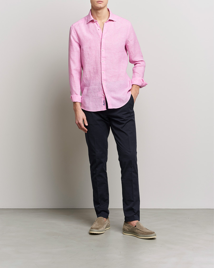 Heren | Overhemden | Stenströms | Slimline Cut Away Linen Shirt Pink