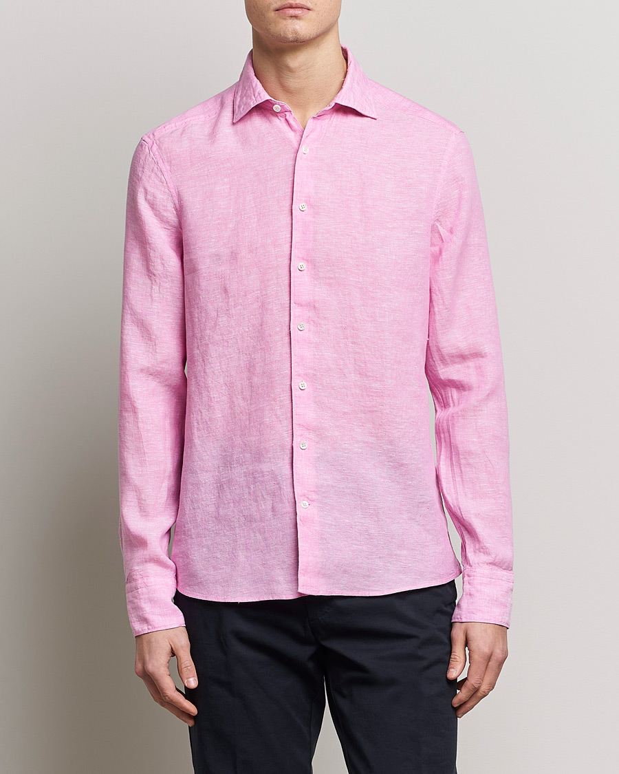 Heren | Overhemden | Stenströms | Slimline Cut Away Linen Shirt Pink