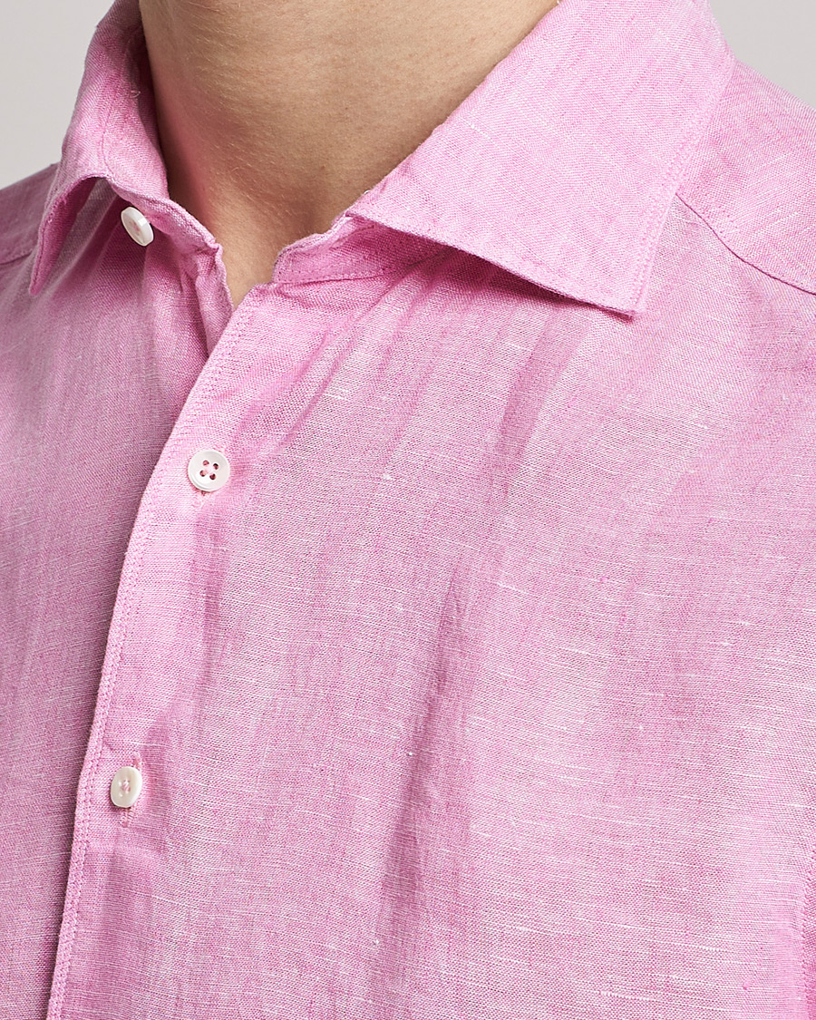 Heren | Overhemden | Stenströms | Slimline Cut Away Linen Shirt Pink