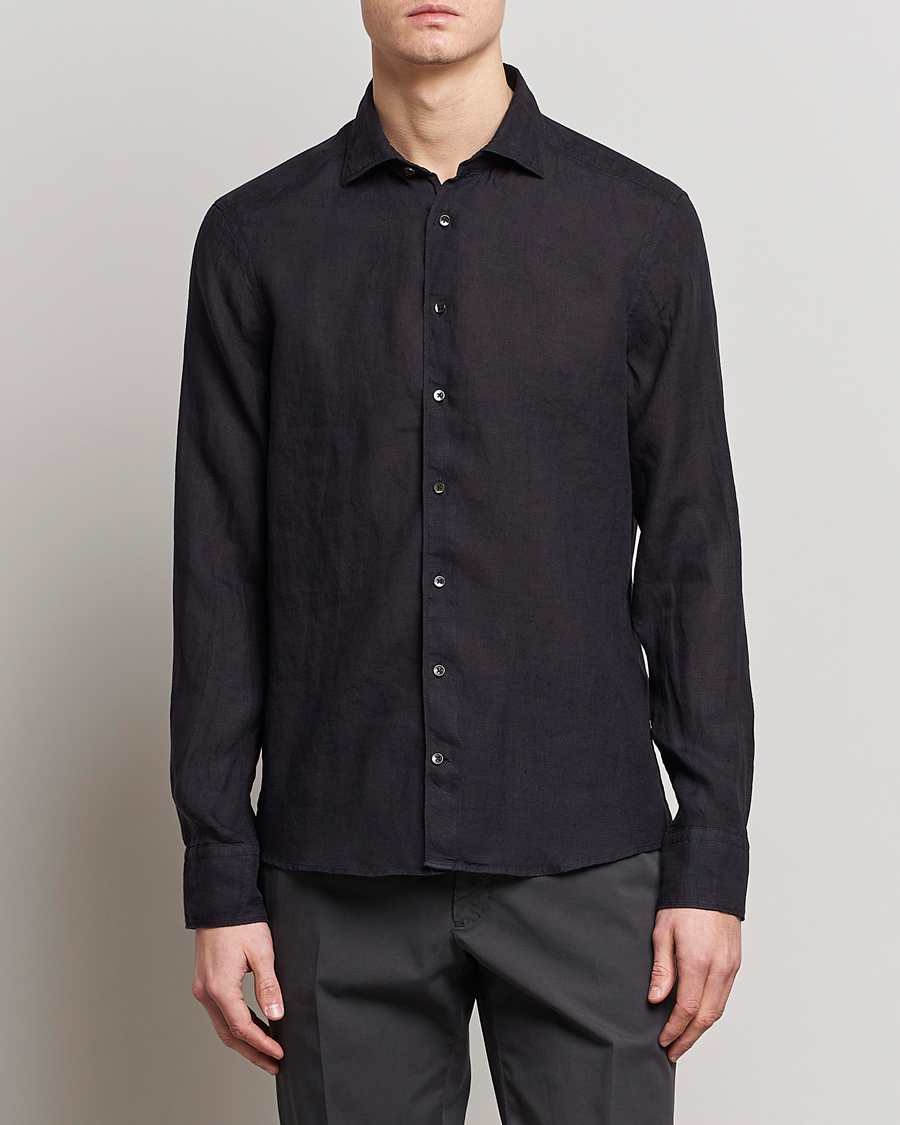 Men |  | Stenströms | Slimline Cut Away Linen Shirt Black