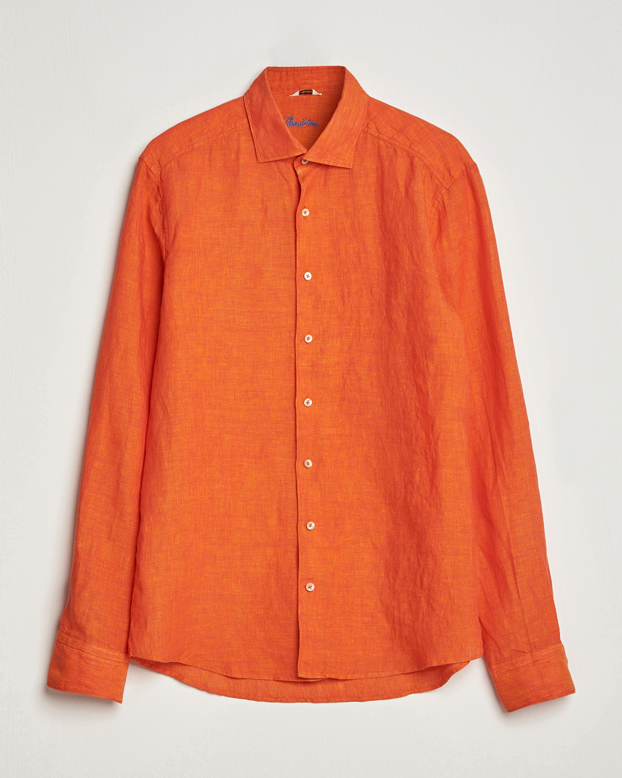 Heren | Overhemden | Stenströms | Slimline Cut Away Linen Shirt Orange