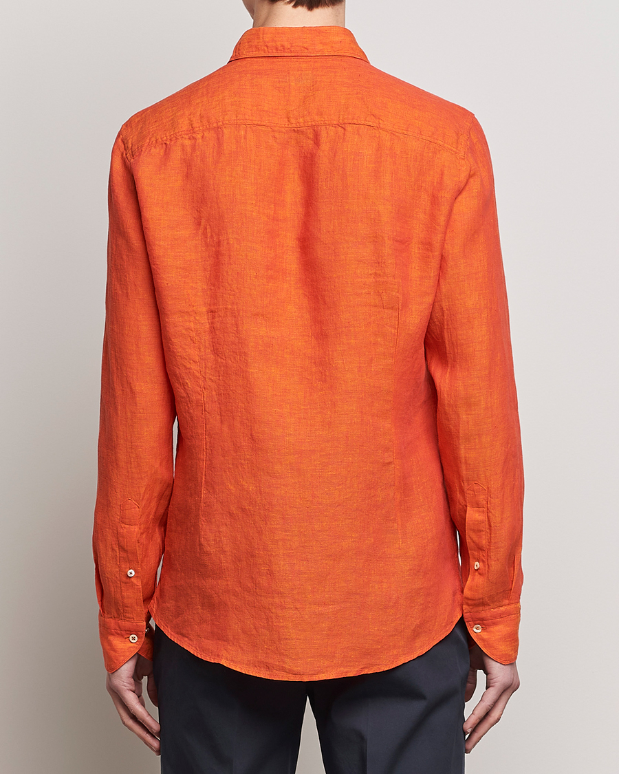 Heren | Overhemden | Stenströms | Slimline Cut Away Linen Shirt Orange