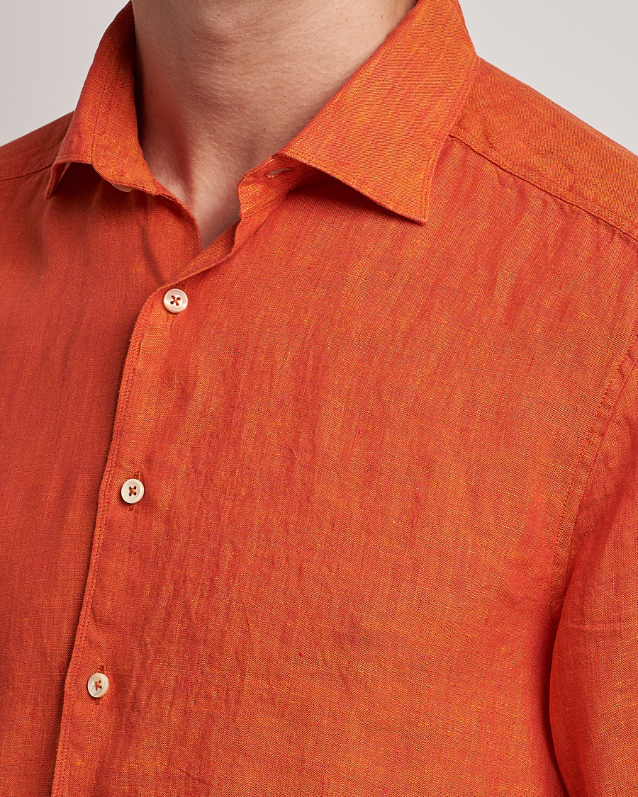 Heren | Overhemden | Stenströms | Slimline Cut Away Linen Shirt Orange