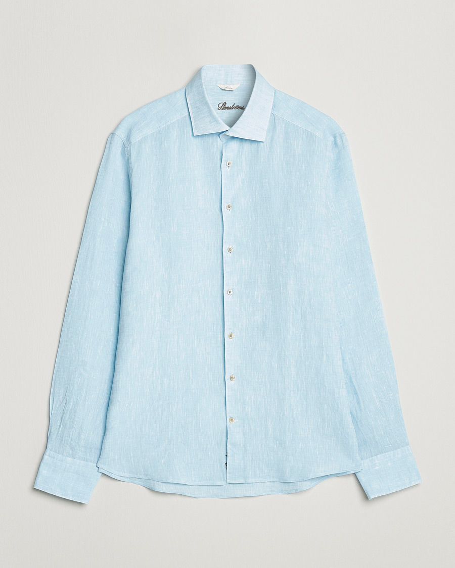 Heren | Overhemden | Stenströms | Slimline Cut Away Linen Shirt Turqoise