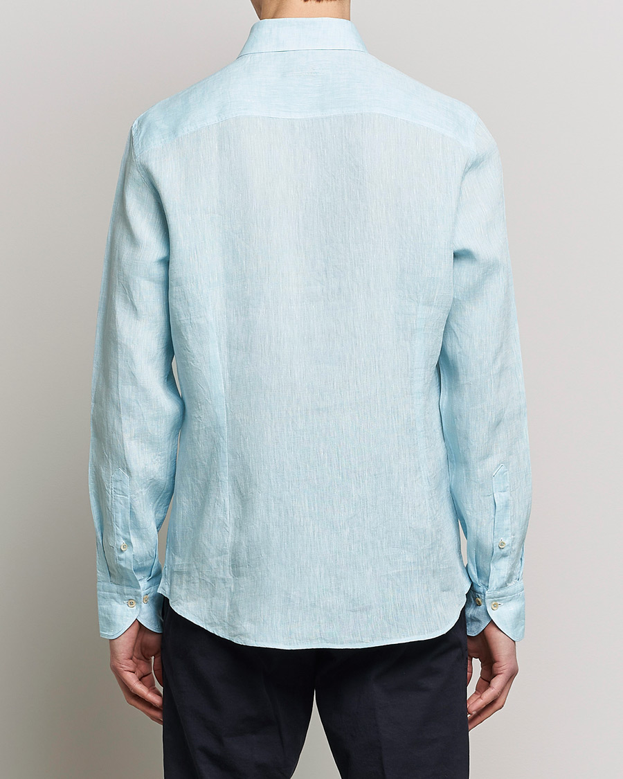 Heren | Overhemden | Stenströms | Slimline Cut Away Linen Shirt Turqoise