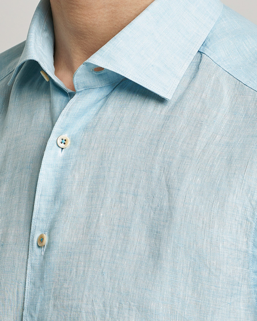 Heren | Overhemden | Stenströms | Slimline Cut Away Linen Shirt Turqoise