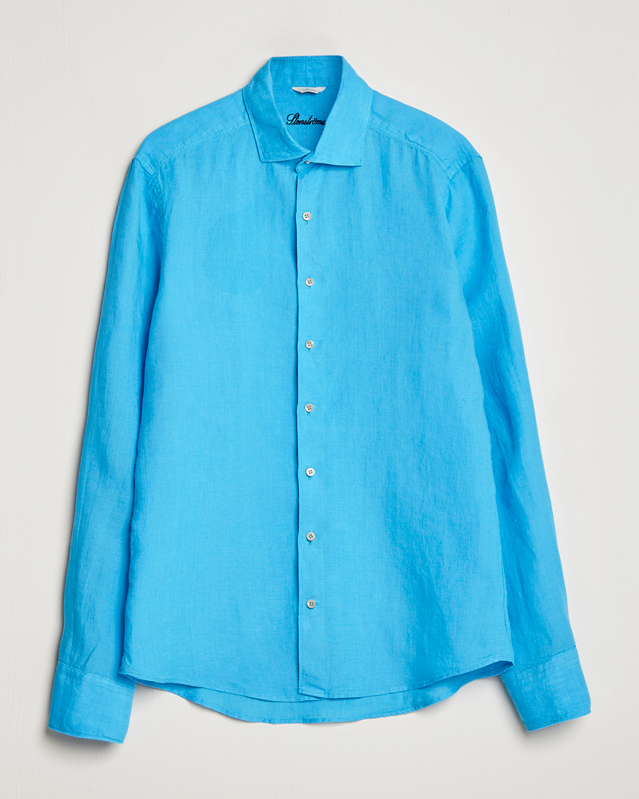 Heren | Overhemden | Stenströms | Slimline Cut Away Linen Shirt High Blue