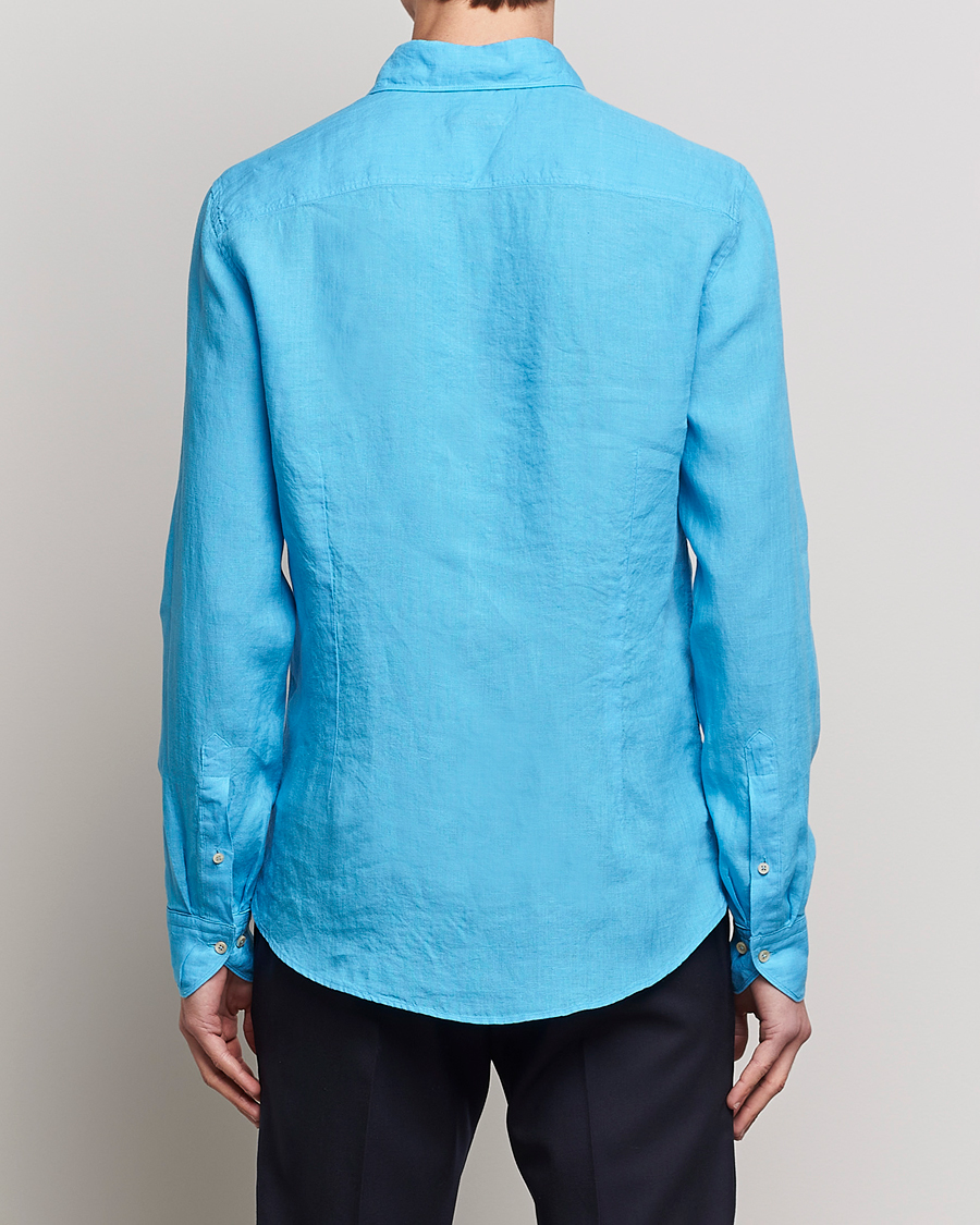 Heren | Overhemden | Stenströms | Slimline Cut Away Linen Shirt High Blue