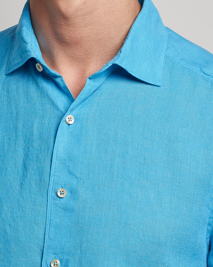 Heren | Overhemden | Stenströms | Slimline Cut Away Linen Shirt High Blue
