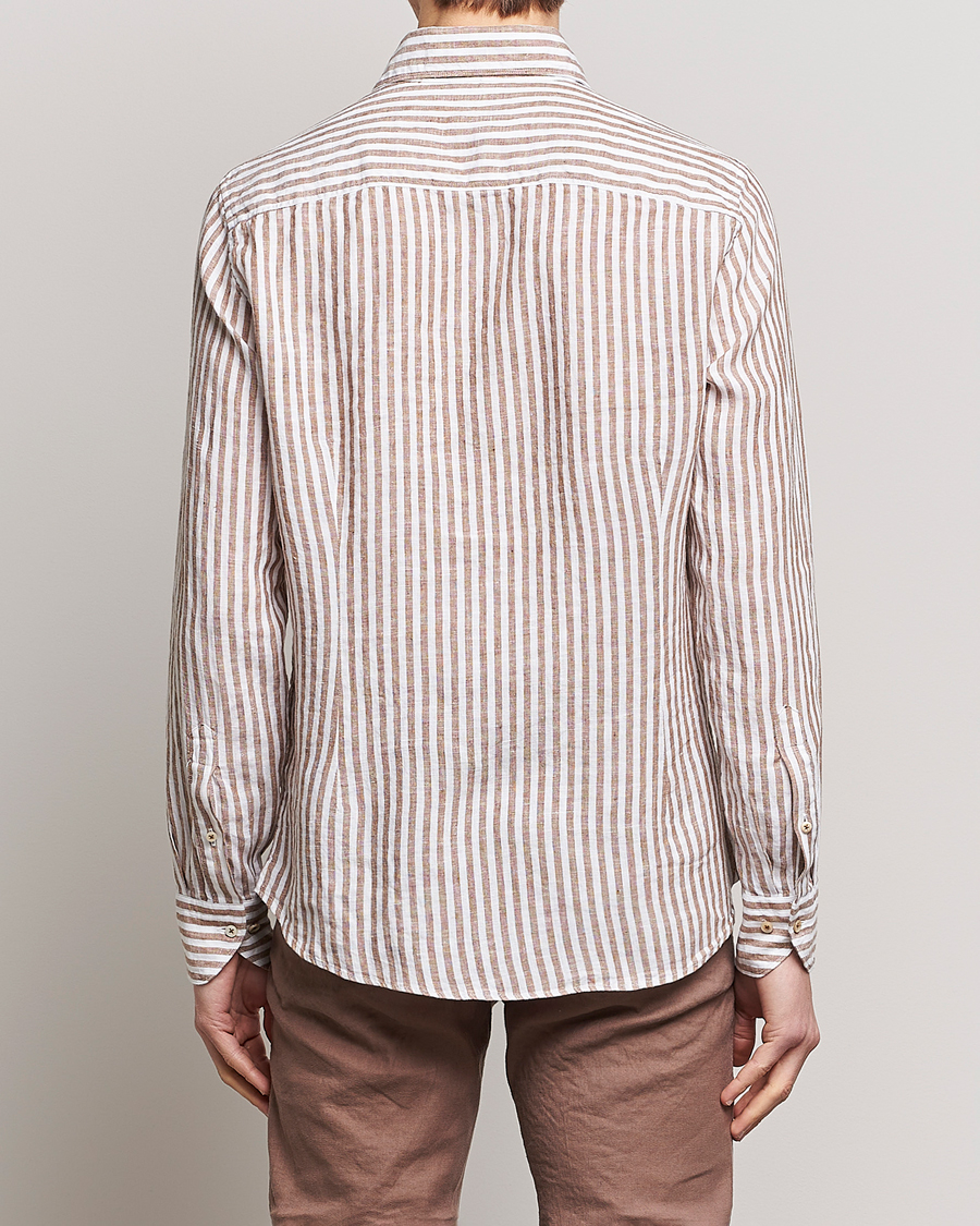 Heren | Overhemden | Stenströms | Slimline Cut Away Striped Linen Shirt Brown