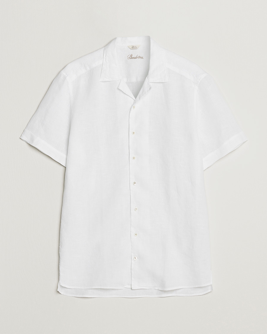 Heren | Overhemden | Stenströms | Slimline Short Sleeve Resort Linen Shirt White