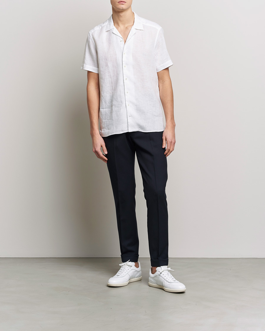 Heren | Overhemden | Stenströms | Slimline Short Sleeve Resort Linen Shirt White
