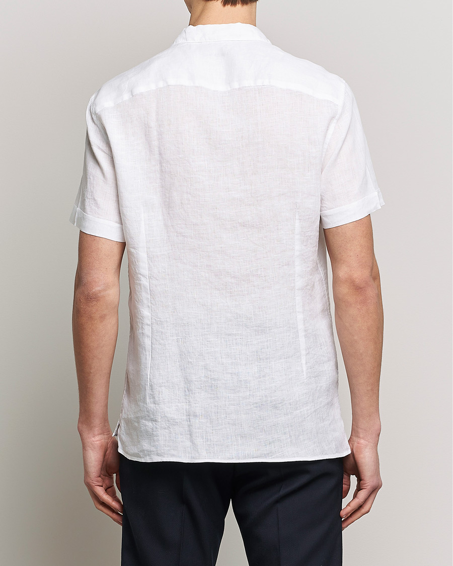 Heren | Overhemden | Stenströms | Slimline Short Sleeve Resort Linen Shirt White