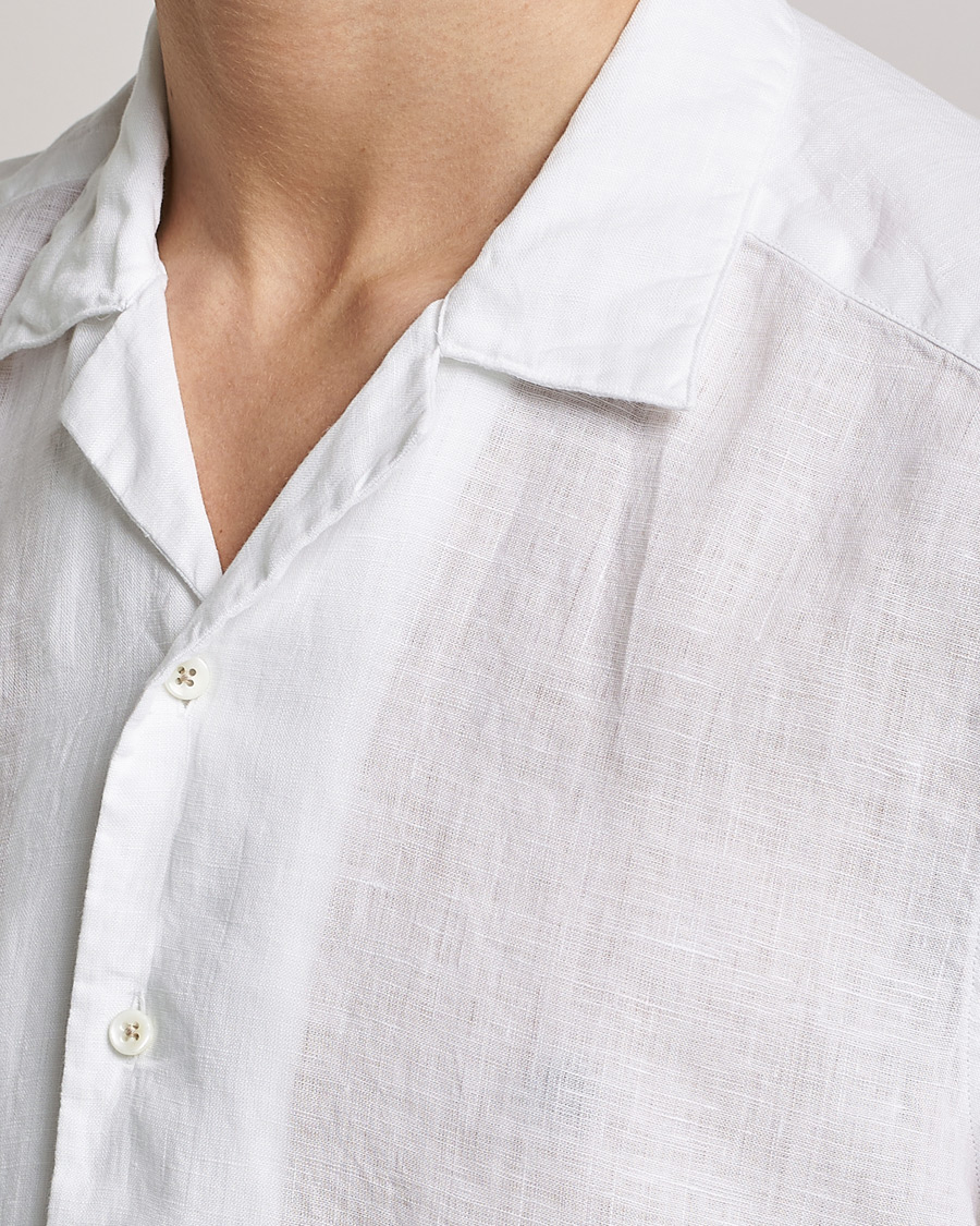 Heren | Overhemden | Stenströms | Slimline Short Sleeve Resort Linen Shirt White