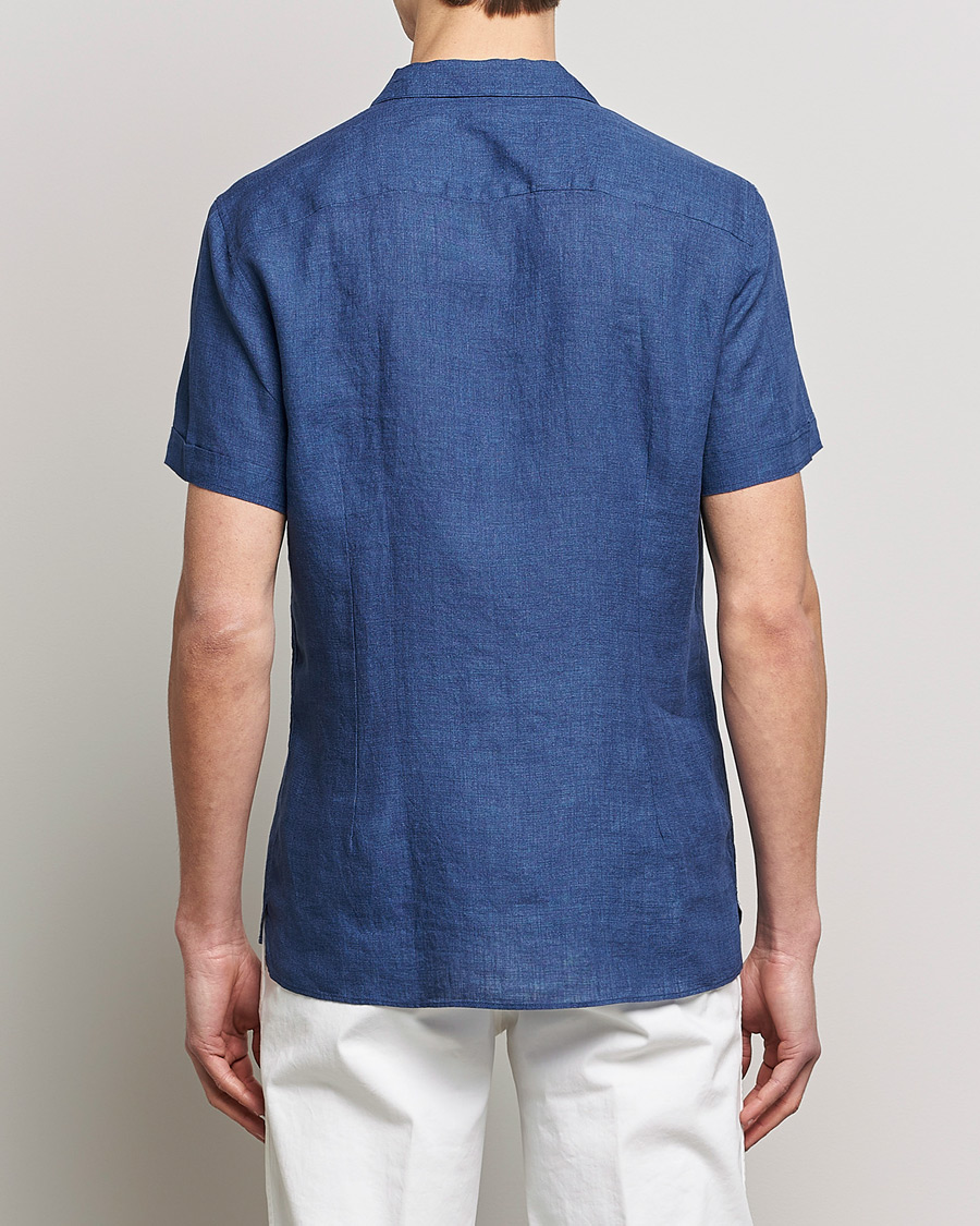 Heren | Overhemden | Stenströms | Slimline Short Sleeve Resort Linen Shirt Blue