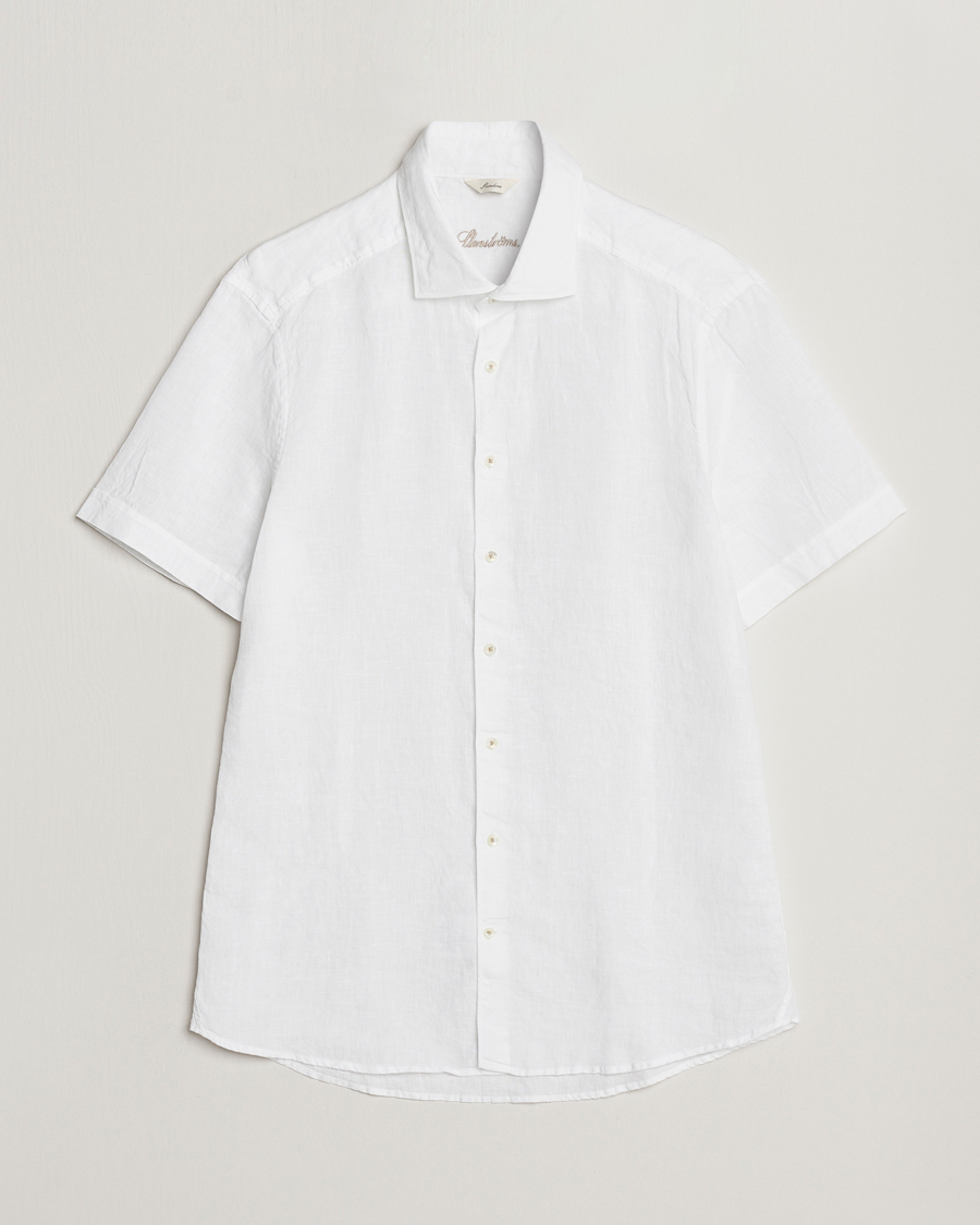 Heren | Overhemden | Stenströms | Slimline Cut Away Short Sleeve Linen Shirt White
