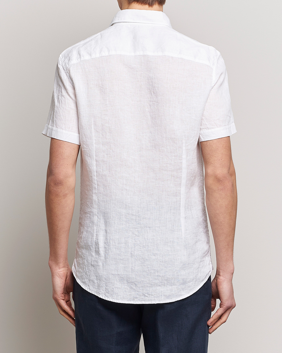 Heren | Overhemden | Stenströms | Slimline Cut Away Short Sleeve Linen Shirt White
