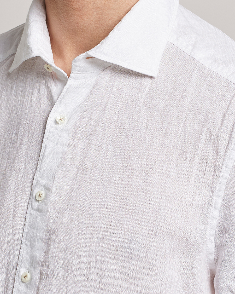 Heren | Overhemden | Stenströms | Slimline Cut Away Short Sleeve Linen Shirt White