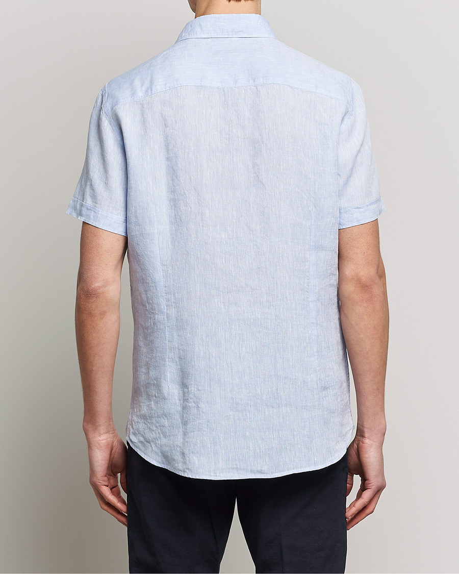 Heren | Overhemden | Stenströms | Slimline Cut Away Short Sleeve Linen Shirt Light Blue