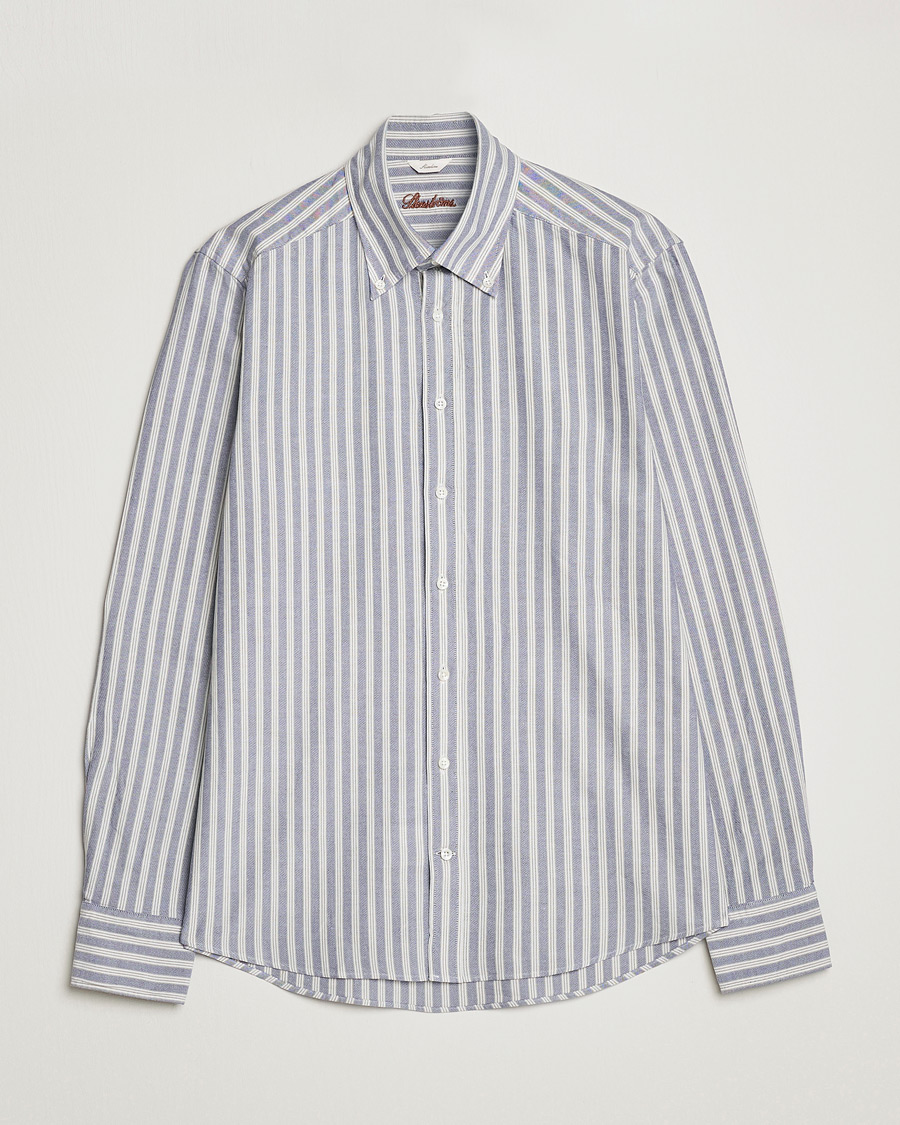 Heren | Overhemden | Stenströms | Slimline Washed Striped Oxford Shirt Blue