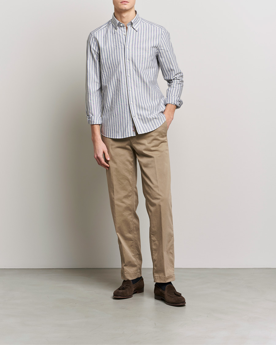 Heren | Overhemden | Stenströms | Slimline Washed Striped Oxford Shirt Blue