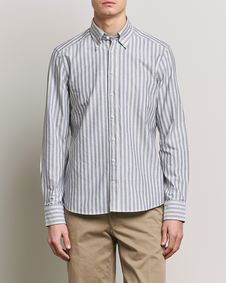 Heren | Overhemden | Stenströms | Slimline Washed Striped Oxford Shirt Blue
