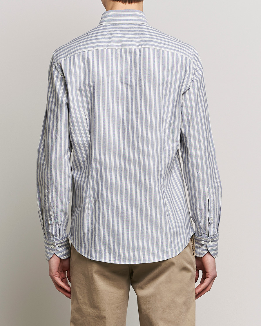 Heren | Overhemden | Stenströms | Slimline Washed Striped Oxford Shirt Blue