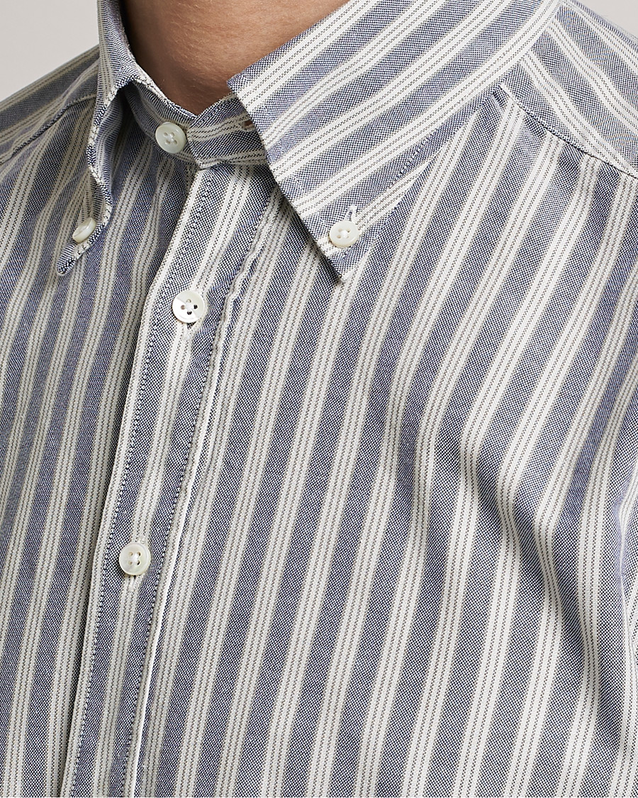 Heren | Overhemden | Stenströms | Slimline Washed Striped Oxford Shirt Blue