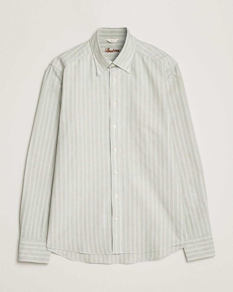Heren | Overhemden | Stenströms | Slimline Washed Striped Oxford Shirt Pistachio