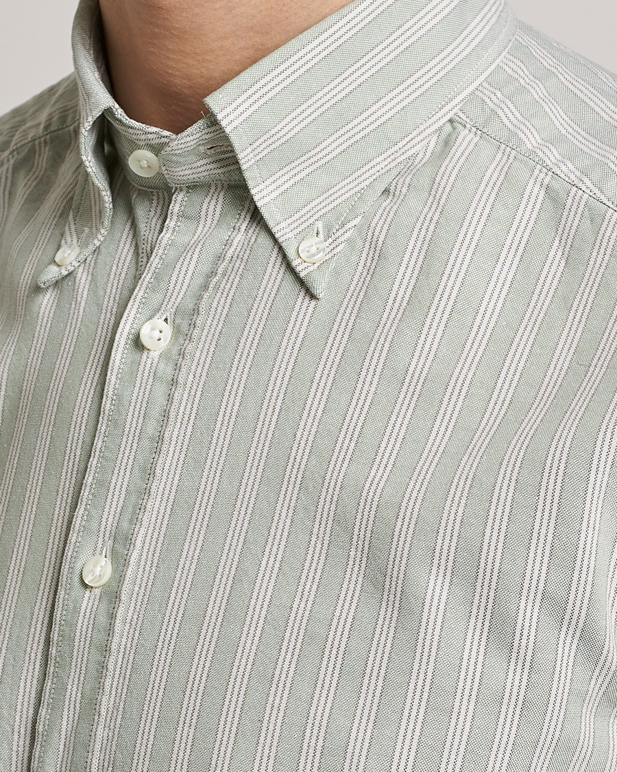 Heren | Overhemden | Stenströms | Slimline Washed Striped Oxford Shirt Pistachio